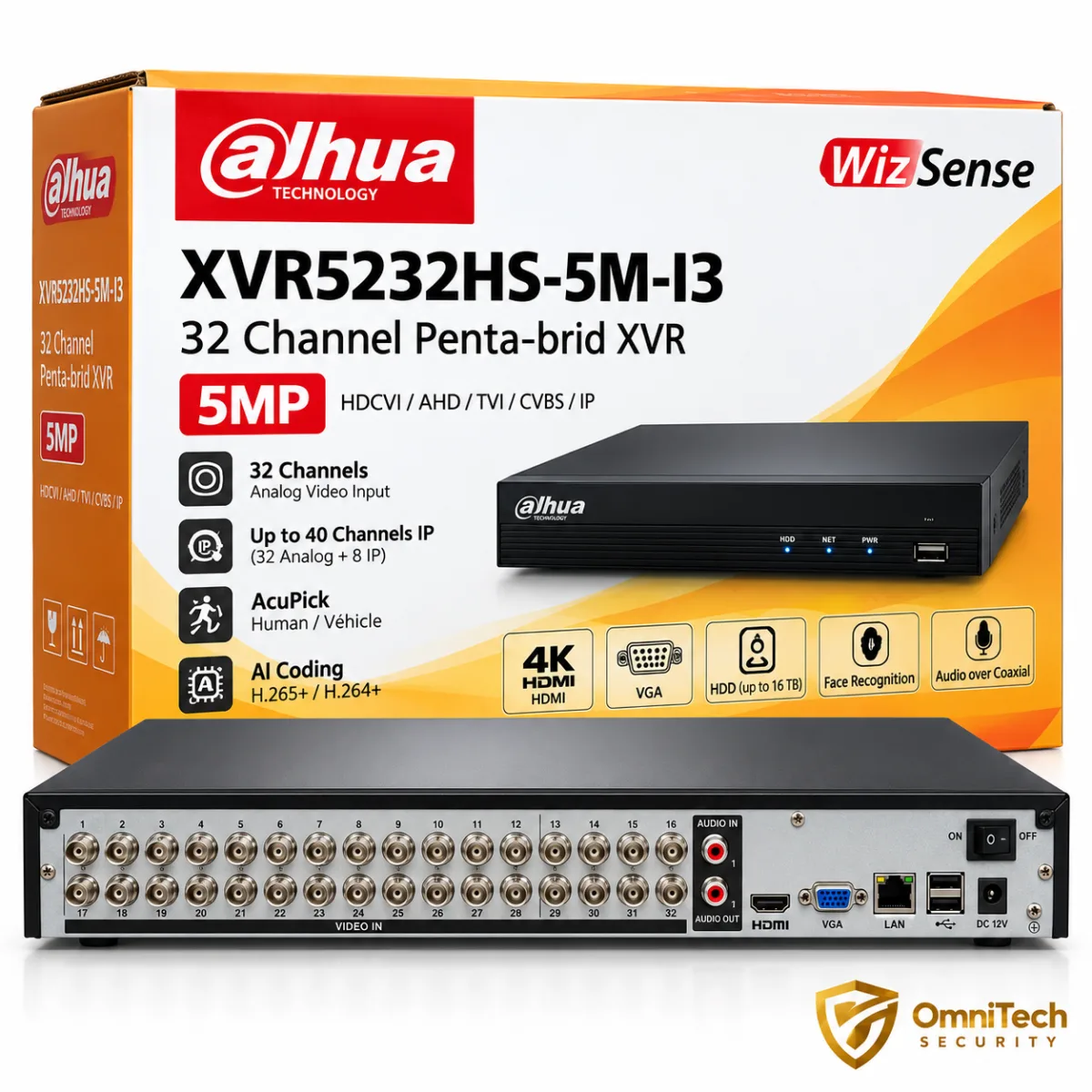 Enregistreur XVR Dahua 32 Canaux 5 MP WizSense – AcuPick – 2 HDD