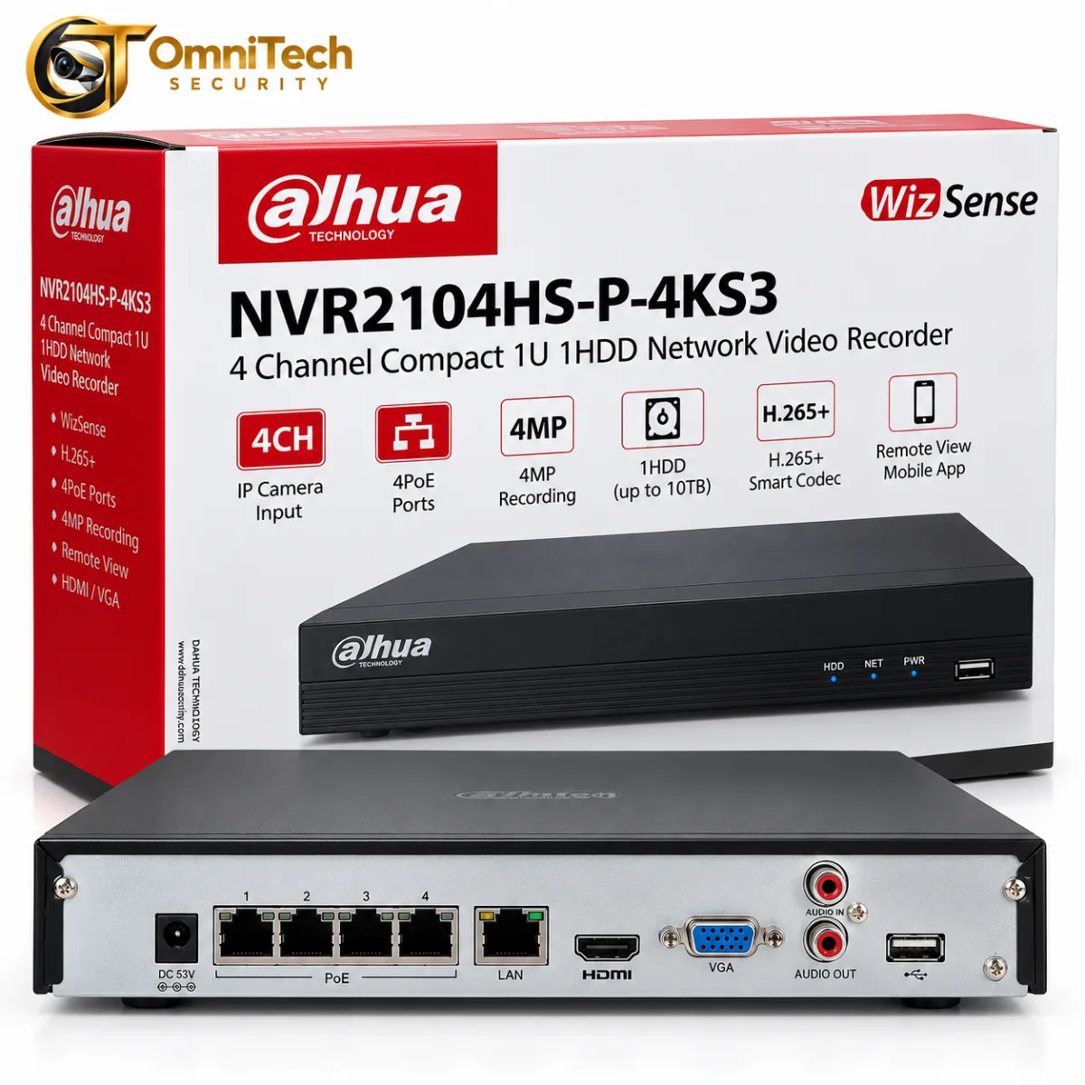 Enregistreur NVR Dahua 4 Canaux PoE – Compatible Caméras 4 MP – 1 HDD