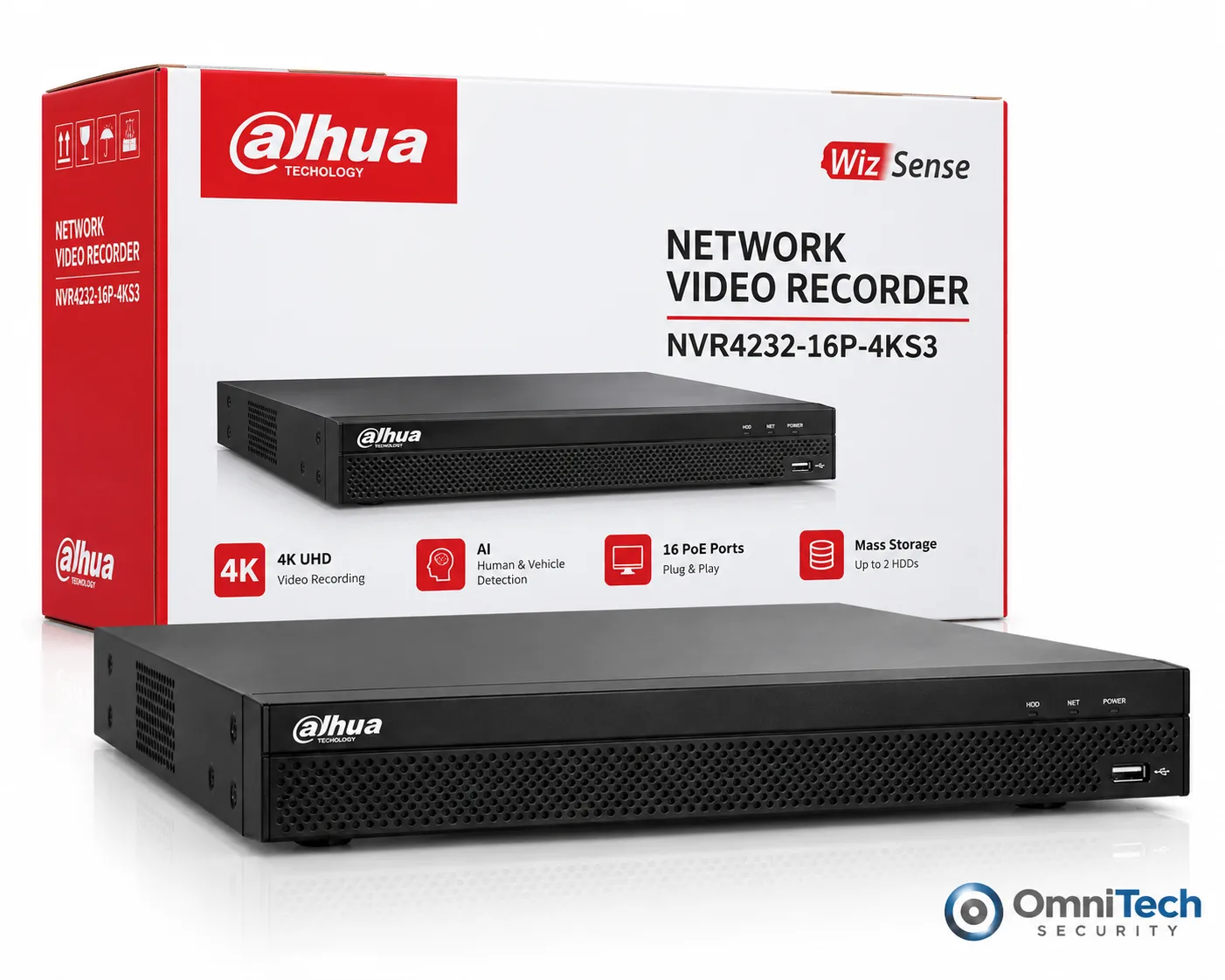 Enregistreur NVR Dahua 32 Canaux – 16 Ports PoE – Compatible Caméras 4 MP – 2 HDD